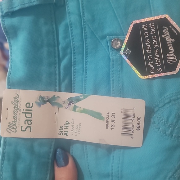 Vintage Wrangler sadie boot cut turquoise stretch denim jeans 36 x 31 western - Picture 2 of 8